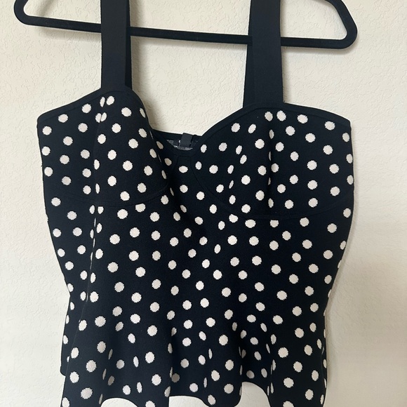 Express Black and White Polka Dot Peplum Top - Picture 1 of 3